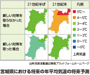 宮城県における将来の年平均気温の将来予測