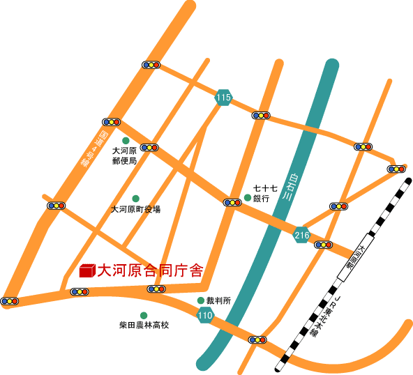 大河原合同庁舎への地図