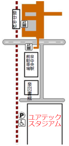 最寄駅からユアテックスタジアム仙台までの地図画像
