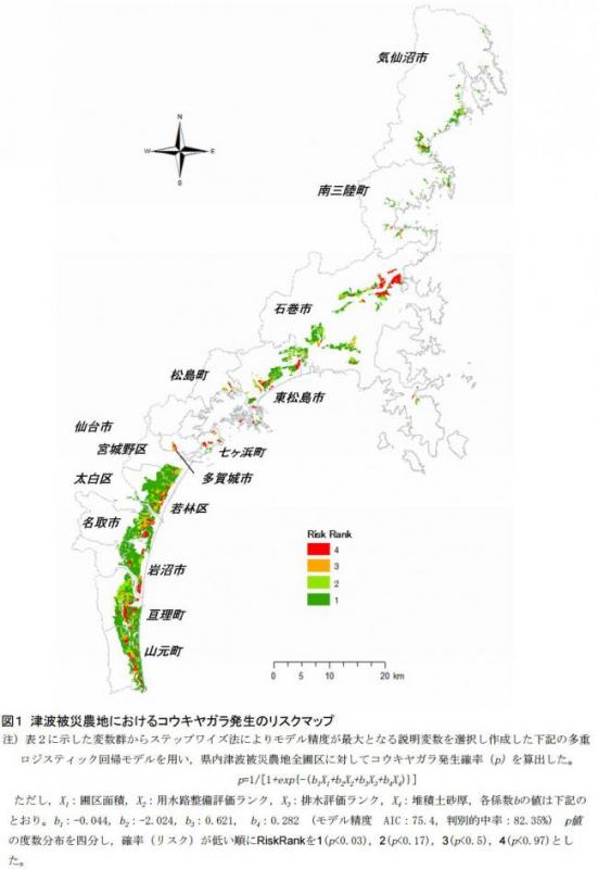 津波被災農地におけるコウキヤガラ発生のリスクマップ