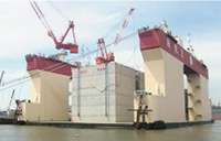 女川湾口防波堤の災害復旧工事の写真