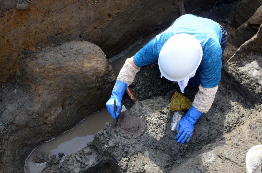 曲げ物出土風景1